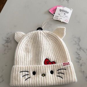 Hello Kitty Cream Knit Kids Hat with Red Bow Accent